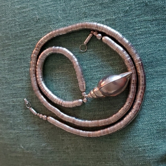 RARE SET VINTAGE SILVER NECKLACE AND BRACELET WITH SHELL CHUNKY SNAKE - Picture 2 of 11